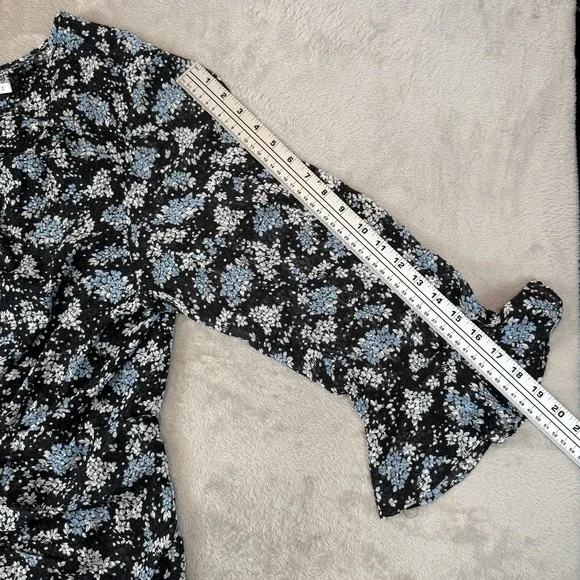 Veronica Beard Sean Wrap Dress Womens 20 Black Ditsy Floral Silk Ruched Ruffle - Picture 14 of 14